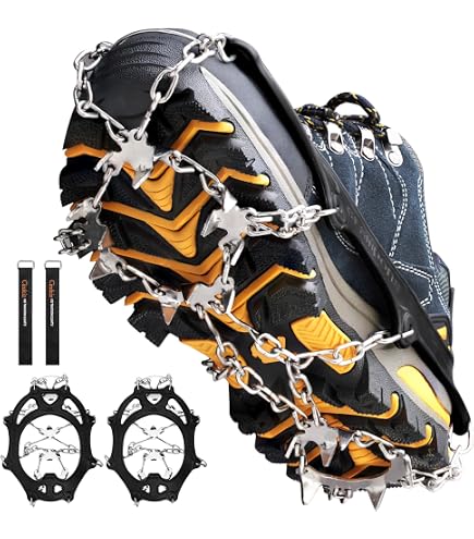 Crampons Glace 19 Dents Acier Inox – Traction Maximale Pour Chaussures Randonnée Hiver XL