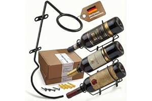 MühlenWerk Weinhalter 4 STK. Metall schwarz [pulverbeschichtet] – Weinflaschenhalter zur Wandmontage für kleine & große Flaschen, inkl. Montagezubehör, platzsparendes Weinregal für Küche & Bar