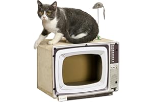 PawHut TV-Shaped Cardboard Cat House with Scratcher, Catnip, Toy Rat