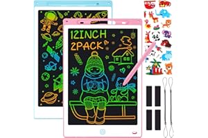 Sofore 2 Pack LCD Schreibtafel Kinder 12 Zoll LCD Buntes Maltafel Zaubertafel Kinder Schreibtablett, Schreibtafel Elektronisch Zeichenbrett Lernspielzeug 3-12Jahre Alte Mädchen Geschenke,Blau+Rosa