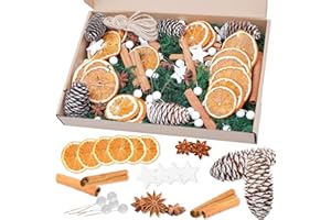 YUNSTK 107 sztuk naturalnych dekoracji bożonarodzeniowych, wieniec adwentowy, potpourri Boże Narodzenie z szyszkami jodły, laskami cynamonu, suszonymi plasterkami pomarańczy, anyżem, mchem, sznurkiem jutowym