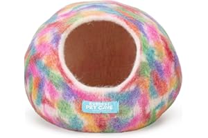 EVEREST DOG CHEW Cat Cave Bed, Everest Pet Bed, Handmade, Wet-Felted, 100% New Zealand Wool (Pink Mixed Hue)