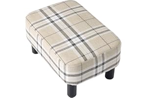 IBUYKE Poggiapiedi Imbottito in Legno - Pouf Sgabello Basso per Divano - Piccolo Soggiorno Moderno - Rettangolare con Sedile Imbottito, Strisce RF-BD215