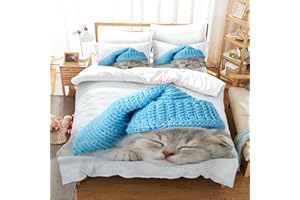 PORJDN Juego de ropa de cama para niños, con funda nórdica y funda de almohada de 65 x 65 cm, diseño de gatito, funda nórdica 3D para mascotas y gatos, juego de funda nórdica (gatito 3, 200 x 200 cm)
