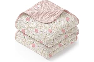 bearmoss 100% Coperta Cotone Neonati, Coperta in Mussola per Bambini Morbida Coperta per Gattonare per Bambini in Mussola per Bambini, 120x120cm (Stampa Rosa)