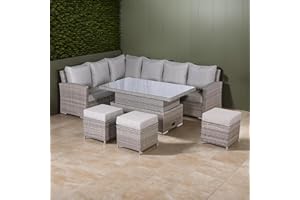 Rattan park 9 Seater Garden Furniture Winchester Range Left Hand Corner Set with Rising Table and Stools In Grey