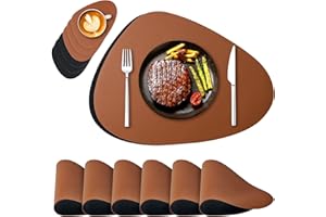 NOSTHEART Tischsets Abwaschbar 6er Set, Platzsets Abwischbar Tischsets Leder Rund Hitzebeständig rutschfest Platzdeckchen mit Untersetzer, Doppelseitigen - Schwarz Braun