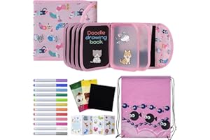 Kidpolis Abwischbares Malbuch für Kinder, Tragbares Graffiti Zeichenbrett, Reisespiele Doodle Pad mit Kordelzugbeutel, 12 Farbstiften, 14 Seiten für 3 4 5 6 7 8 jährige Jungen Mädchen Geschenk