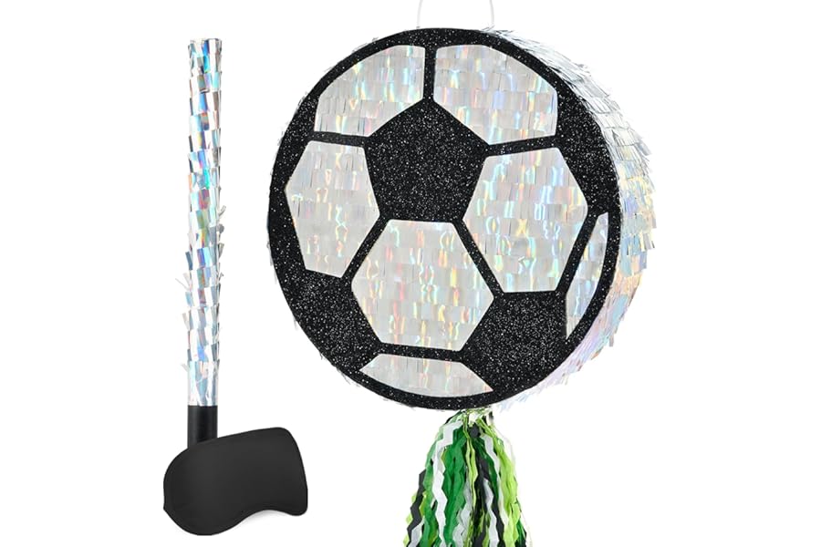 WERNNSAI Football Pinata - Football Pinata Pull String with Blindfold and Stick for Kids Boys Soccer pinyata Soccer Sports Birthday Party Decoration football Match Celebration Bachelorette Supplies