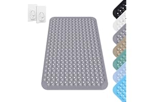 ARCPNRT Tappetino Doccia, 60 x 90 cm Tappeto Doccia Quadrato Lavabile in Lavatrice con Ventosa, Tappeto Doccia in PVC Antiscivolo, Tappeto Massaggiante Antiscivolo per Doccia, incl. 2 Ganci, Grigio