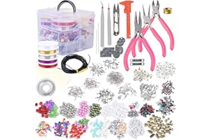 AOFOX Kit per la creazione di Gioielli con Perline assortite, ciondoli, Accessori, Filo di Perline e Cordoncino, pinze, Pinza e Custodia per Collana, Bracciale, Orecchini