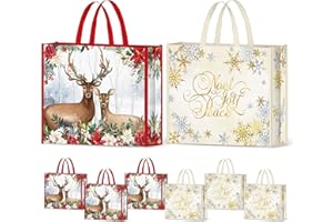 NymphFable 6 Pack Grocery Bags Reusable Eco Friendly Christmas Bag Deer Snowflake Shopping Bags Washable Foldable Large Tote Bag