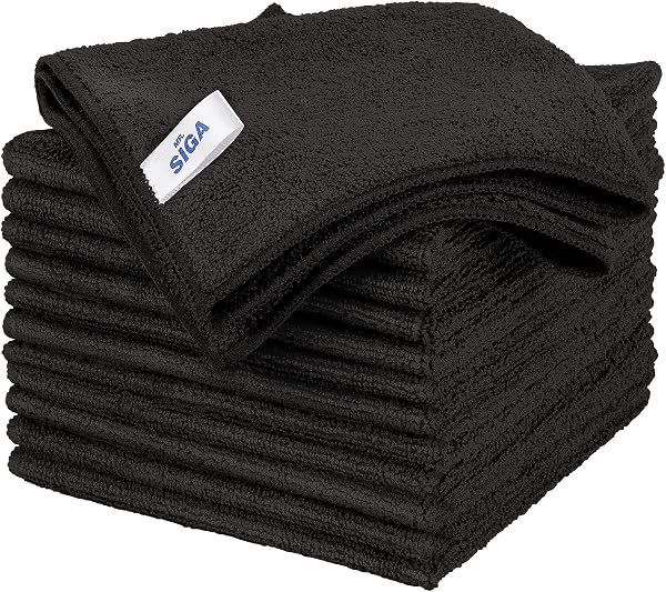 MR.SIGA Mikrofaser-Reinigungstuch, Allzweck-Mikrofasertücher, streifenfreie Reinigungstücher, 12er-Pack, schwarz, Größe 32 x 32 cm (12,6 x 12,6 Zoll) - 1