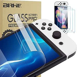 [3 Pack] BRHE 0.25mm Ultra thin Tempered Glass Screen Protector for Switch OLED- Transparent HD Clear Anti-Scratch Screen Protector for Nintendo Switch OLED