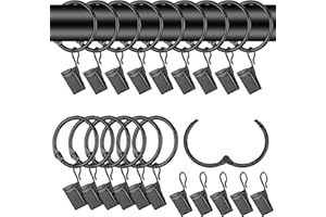 MAUUUBA 42 Pcs Metal Curtain Rings With Clips and Hooks - 32mm Shower Pole Rings for Window Drapery Hanging - Black