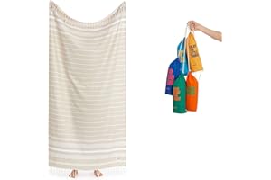 ‎LUUM Luum® Strandtuch groß 95x200 Hamamtuch Saunahandtuch Badetuch Handtuch Yogatuch Duschtuch Strandhandtuch Saunatuch Reisehandtuch Turkish Towels, Damen Herren, 100% Baumwolle, Beige