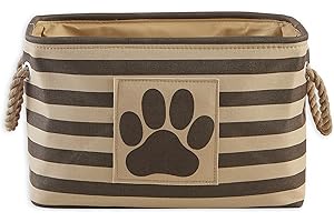 Bone Dry Pet Storage Collection Striped Paw Patch Bin, Small Rectangle, Brown