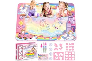 Tsokize Aqua Water Doodle/Tapis Licorne 100 * 80cm XL Magic Doodle Tapis de Peinture avec Stylo à Eau Outils Accessoires pour Enfants Bébé