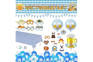 LECONCES Oktoberfest Deko Set Bayrische Deko-XXL Oktoberfest Deko Banner Oktoberfest Tischdecke 10m Bierfest Wimpel Oktoberfest Partybrille Oktoberfest Foto Requisiten Oktoberfest Luftballons Dekoration