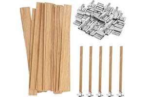 AMANDELIZABE 27 stoppini per candele con 27 supporti in ferro, candele, stoppini in legno per fai da te, per la produzione di candele fai da te, senza fumo, in legno naturale ecologico per la produzione di