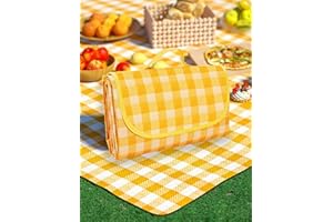 ALEPGLDE Coperta Picnic Impermeabile, 200×300cm da Campeggio, Tappeto Spiaggia, Pieghevole, Portatile, telo con Manico, Antisabbia,Giallo