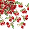 NimbusNote 20 Pcs Red Cherry Charms, Beaded Charms, Mini Cute Fruit Bead Charms, for Earrings Bracelets Necklaces Jewelry Making, DIY Crafts