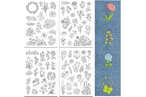 ‎PEACOBLUE peacoblue Stickvorlagen Wasserlöslich für Anfänger 4 Sheet Wildblume with 77pcs Muster, Wash Away Stick and Stitch Auflösbares Stickereipapier für Handnähbegeisterte Frauen Erwachsene
