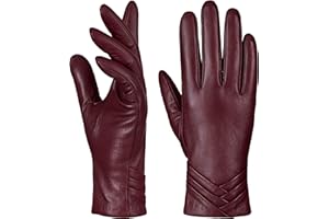 GSG SINCE 1998 Guantes de Mujer de Piel de Oveja Sin Cromo – Guantes Táctiles y Cálidos con Forro de Lana o Imitación de Piel, Puños Fruncidos, Ideales para Conducir y Moto W13150