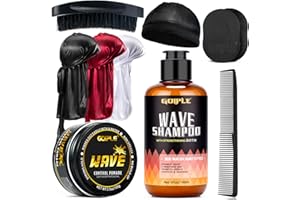 WOZUTUNT Pommade à Wave pour Hommes - Crème Lavante à Vague Facile à Laver Shampooing Hydratant, avec Brosse Waves, Durag Satin et Ensemble de Casquette Vague, Les Secrets des Vagues Parfaites