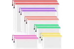 UMRIOX Plastic Wallets Folders - 12PCS Multi-Size Plastic Zip Lock Bags Document File Folders for School Office Supplies, Homework, Cosmetics and Travel Accessories (6 Size)