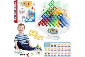 Bambebe 48 PCS Tetra Tower Balance Game, Swing Stack High Jouets D'équilibre, DIY Assembling Polyvalent Board Table Toy, Montessori Blocs De Construction, Jeu d'empilage en Tetris