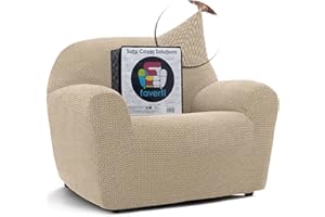 FAVERTI® Funda Sillón Super Elástica 1 Plaza de 70 a 110 cm | Modelo NOVELE | Beige | Funda Universal Ideal para Cualquier Forma de sillón | Protector de Calidad Tejido Jacquard Tacto algodón