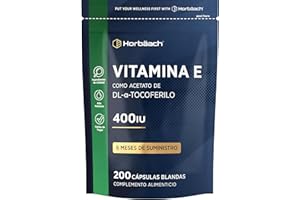 HORBÄACH Vitamina E Cápsulas 400 UI (D-Alpha Tocoferol) | Pura | 200 Perlas - 6 Meses de Suministro | Alta Absorción | de Horbaach