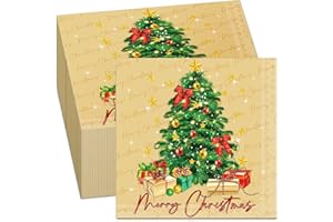Tenare 100 Pcs Christmas Napkin Decorative Decoupage Merry Christmas Serviettes 13 x 13 Inch Disposable Paper Napkin for Xmas Winter Holiday Party Restaurant Home Supply(Xmas Tree Style)