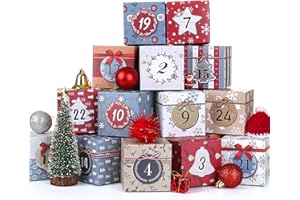 LIHAO Calendario de Adviento, 24 Cajas Cuadradas para Navidad, Caja de Regalos para Fiesta Cumpleaños, Caja Papel para Caramelos Dulces Galletas Chocolates, DIY