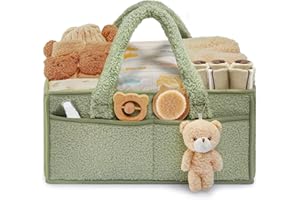 Dandelionsky Organizer na pieluchy dla niemowląt, przenośny organizer na pieluchy ze zdejmowanymi przegrodami/uchwytem, niezbędne akcesoria dla noworodka, torba do przechowywania chusteczek do