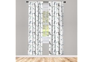 ABAKUHAUS Dino Tenda a Pannello Set di 2, Dinosaur Ritmica del Fumetto, Trattamento della Finestra per Stanza e Camera da Letto, 150 cm x 245 cm, Bianco Multicolor