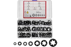 wugongshan 340 Pcs Circular Locking Washers, High-Grade Steel Push-On Speed Fasteners, Comprehensive Assortment Set, Swift Speed 65Mn Black Lock Washers - M3, M4/M5/M6/M8/M10/M12