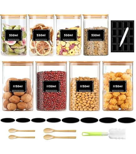 Relaxdays Juego Tapa De Bambú Pack Botes Especias, Tarros Condimentos Cuadrados, 50ml, Etiquetas, Rotulador, Embudo, Transparente/Natural, Silicona, 16 Piezas