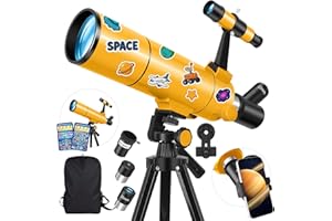 HUGERSTAR Telescopio Astronomico Professionale per Adulti e Bambini, 80/500mm Telescopio Rifrattore per Principianti (20X-150X) Portatile da Viaggio con Treppiede, Adattatore Telefono, Zaino e Adesivi