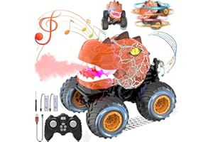 Wrymish Voiture Télécommandée Enfant, Monster Truck, Dinosaure Jouet Enfant 3 4 5 6 7 8 9 Ans, Dinosaure Telecommandé Camion avec Lumière LED, Cadeaux d'anniversaire de Noël pour Garçon Fille(Orange)