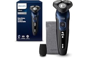Philips Shaver Series 5000 - Wet & Dry Electric Men's Shaver in Metallic Blue with Precision Trimmer and Soft Pouch Travel Case (Model S5465/18)