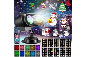 YAZEKY Proiettore Luci Natale per Interno Esterno, Lampada per Proiettore LED Natale con 10 Diapositive 8 Modelli e 10 Effetti di onde d'acqua, Luce Proiettore per Decorazioni Natale Halloween Festa