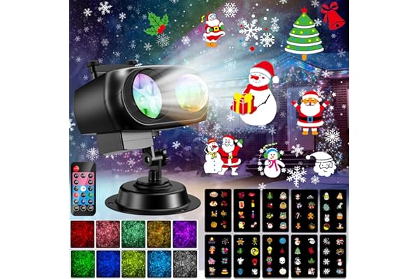 YAZEKY Projecteur de Noel Exterieur, 8 Motifs 10 Diapositives Projecteur LED Noël Extérieur et 10 Couleurs Océan Lampe de Projection Noel Exterieurr Intérieur Télécommande pour Décoration Noël, Fête