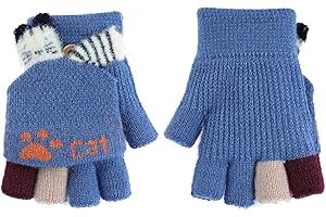 AfinderDE Children's Mittens Girls Boys Removable Flap Knitted Gloves Mittens Gloves Fingerless Half Gloves Knitted Gloves Winter Gloves L, Blue 3