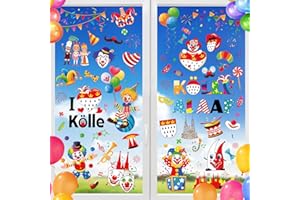 DPKOW 9 x Fensterbilder Kölner Karneval Fensteraufkleber für Köln Karneval Deko Fenster Hause, Fenstersticker Fasching Clown Deko Kölle Alaaf, Dom Dreigestirn Kölle, Original
