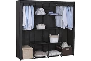 WOLTU XXXL Kleiderschrank Stoff Regal, Garderobenschrank Faltschrank, Stoffkleiderschrank mit Kleiderstange, DIY Innenraum, 174x46x169 cm, Offene Schrank Grau SS5024GR-b