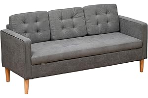 HOMCOM Divano 3 Posti Moderno in Tessuto Grigio con Vano Contenitore e Design Scandinavo, Grigio, 166.5x62x82cm