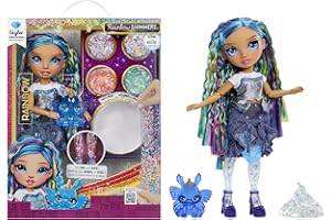 Rainbow High Rainbow Shimmers with Slime - Skyler, Blau - 28 cm Modepuppe mit 1 Schleim-Set und1 Häschen-Haustier, Geeignet für Kinder ab 4 Jahren