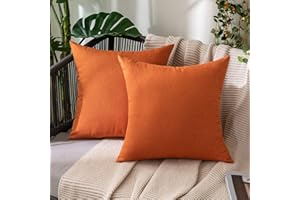 MIULEE 2er Set Wasserdicht Kissenbezug Outdoor Sofakissen Dekokissen Modern Kissenbezüge Dekorativ Kissenhülle Deko aus Polyster Leinen-Optik für Garten Sofa Wohnzimmer Bett 50x50 cm Orange